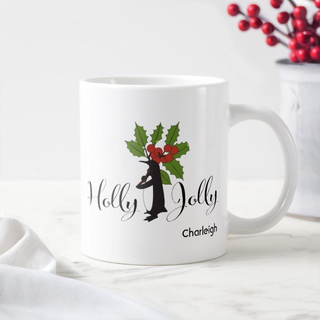 Holly Jolly Cute Funny Penguin jul Jumbo Mugg (Skapare uppladdad)