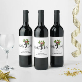Holly Jolly Cute Funny Penguin jul Vinflaska Etikett
