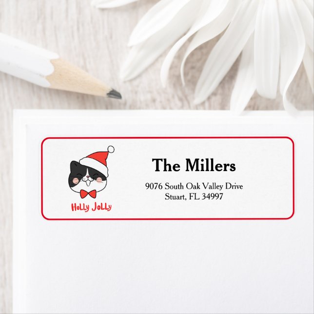 Holly Jolly Cute jultomten Adress Returadress Etikett (Insitu)