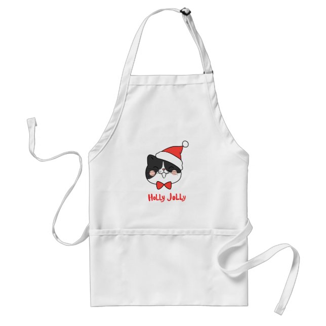 Holly Jolly Cute jultomten Cat Förkläde (Framsidan)