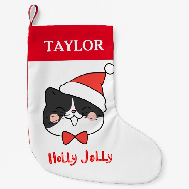 Holly Jolly Cute jultomten Cat Liten Julstrumpa (Framsidan)
