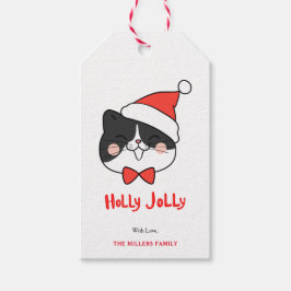 Holly Jolly Cute jultomten Cat Presentetikett