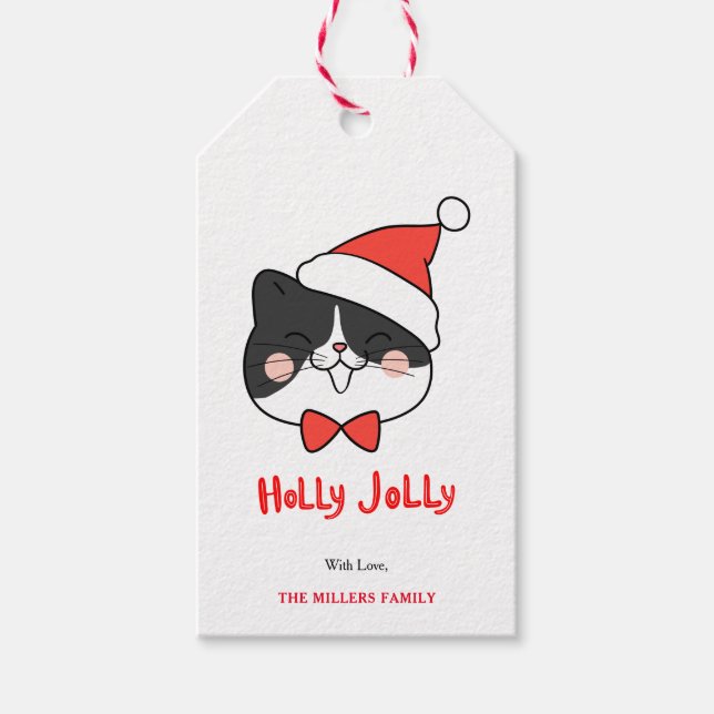 Holly Jolly Cute jultomten Cat Presentetikett (Framsidan)