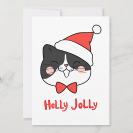 Holly Jolly Cute Kawaii Cat Julkort
