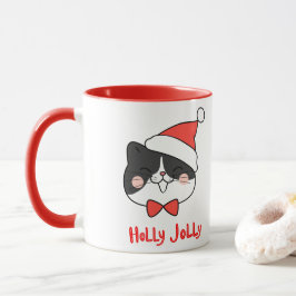Holly Jolly Cute Kawaii Santa Cat jul Mugg