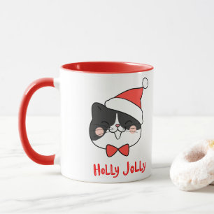 Holly Jolly Cute Kawaii Santa Cat jul Mugg