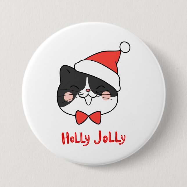 Holly Jolly Cute Kawaii Santa Cat Knapp (Framsida)