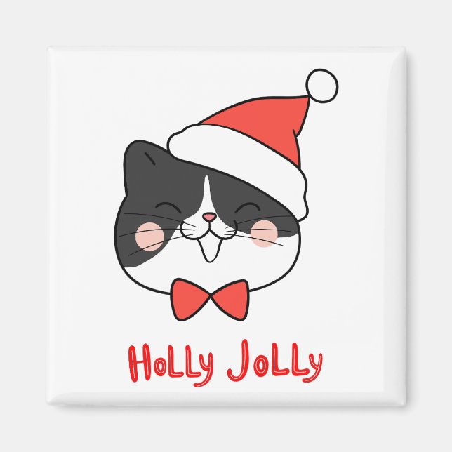 Holly Jolly Cute Kawaii Santa Cat Magnet (Framsidan)