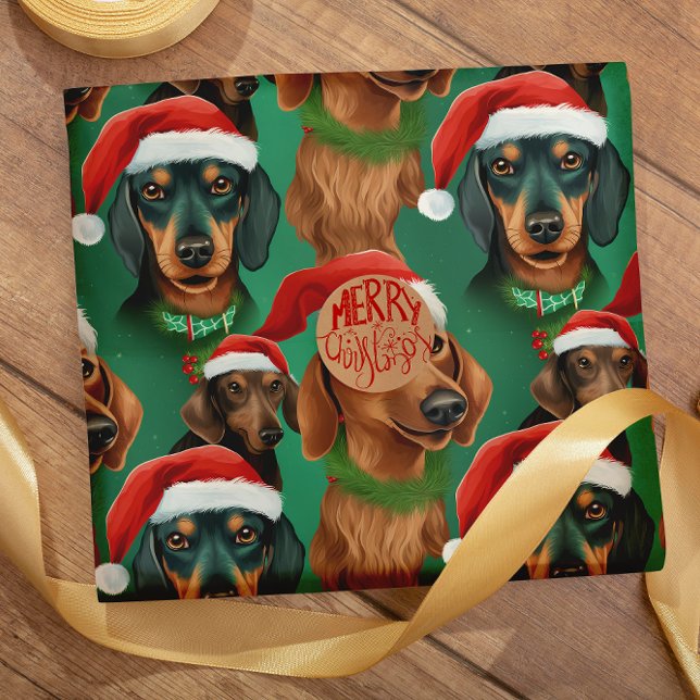 Holly Jolly Dachshunds sömlös mönster Presentpapper (Skapare uppladdad)