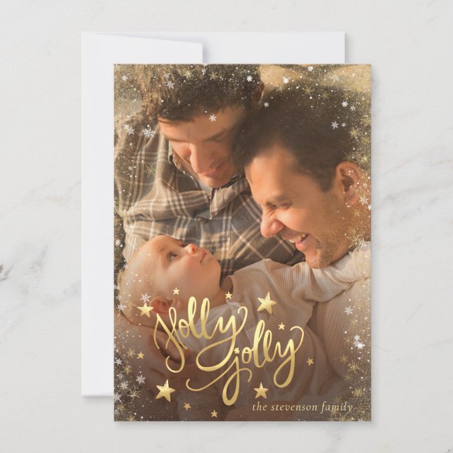Holly Jolly | Elegant Guld Faux Foil 2 Photo Julkort (Framsida)