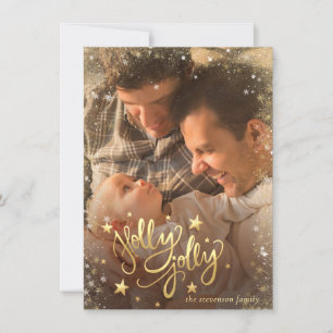 Holly Jolly Elegant Guld Faux Foil 2 Photo Julkort
