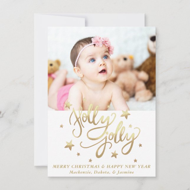 Holly Jolly | Elegant Guld Faux Foil Script Julkort (Framsida)