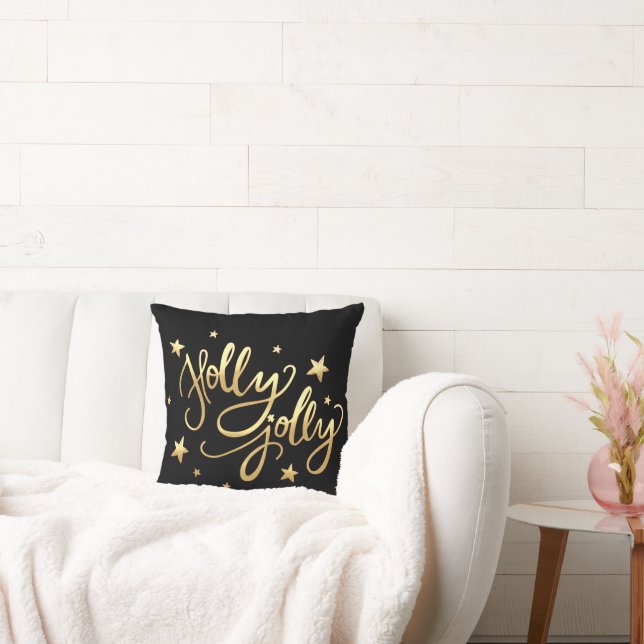 Holly Jolly | Elegant Guld Faux Foil Script Kudde (Soffa)