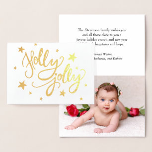 Holly Jolly Elegant Guld Faux Foil Script Photo Folierat Kort