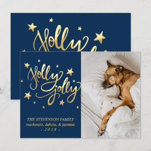 Holly Jolly Elegant Guld Faux Foil Script Photo Julkort
