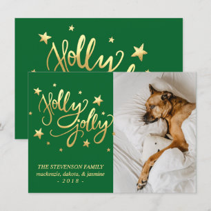 Holly Jolly   Elegant Guld Faux Foil Script Photo Julkort