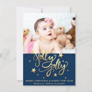 Holly Jolly Elegant Guld Faux Foil Script Photo Julkort