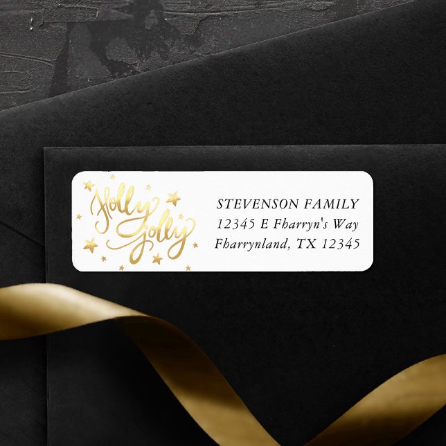 Holly Jolly | Elegant Guld Faux Foil Script Returadress Etikett (Skapare uppladdad)