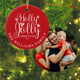 Holly Jolly Familjenamn Foto Julhelger Julgransprydnad Keramik