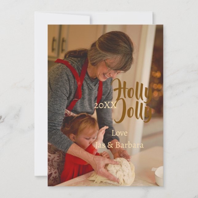 Holly Jolly family holiday photo beige year naboho Inbjudningar (Framsida)