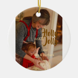 Holly Jolly family holiday photo beige year naboho Julgransprydnad Keramik