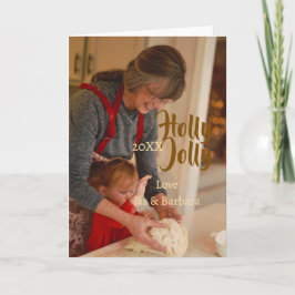 Holly Jolly family holiday photo beige year naboho Kort
