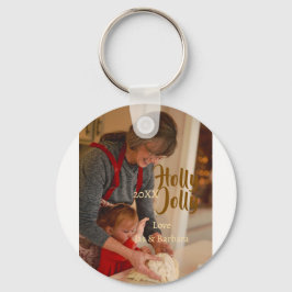 Holly Jolly family holiday photo beige year naboho Nyckelring