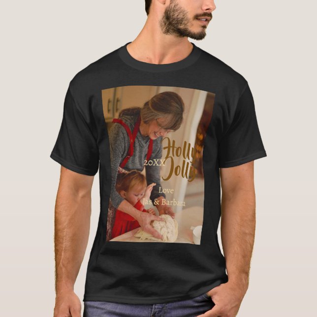 Holly Jolly family holiday photo beige year naboho T Shirt (Framsida)