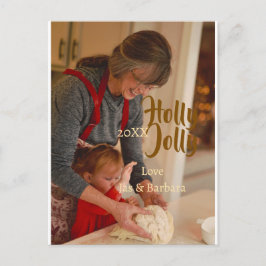 Holly Jolly family holiday photo beige year naboho Vykort