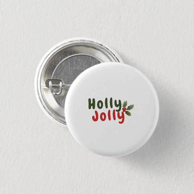Holly Jolly - Festive Helgdag Tont with Holly Icon Knapp (Framsida & baksida)