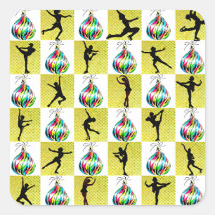 HOLLY JOLLY FIGUR SKATER CHRISTMAS DESIGN FYRKANTIGT KLISTERMÄRKE