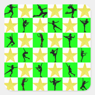 HOLLY JOLLY FIGUR SKATING CHRISTMAS DESIGN FYRKANTIGT KLISTERMÄRKE