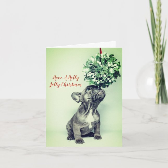 Holly Jolly Fransk Bulldog jul Helgkort (Framsida)