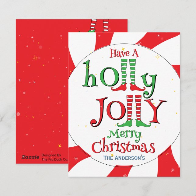 Holly Jolly God jul Cute Glam Elf Julkort (Fram/baksida)