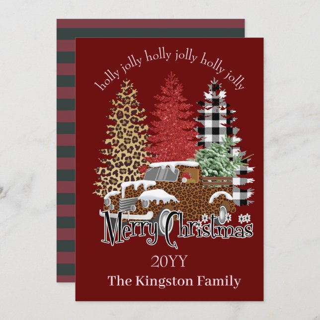 Holly Jolly God jul Träd på Lastbil-kortet Julkort (Fram/baksida)