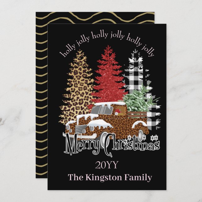 Holly Jolly God jul Träd på Lastbil-kortet Julkort (Fram/baksida)