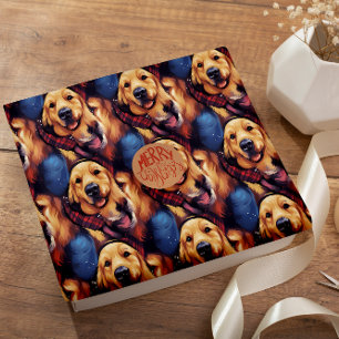 Holly Jolly Golden Retriever sömlös mönster Presentpapper