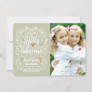 Holly Jolly Greige och White julfoto Card Julkort