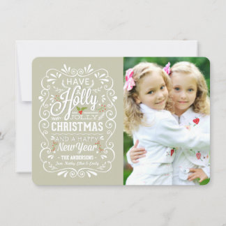 Holly Jolly Greige och White julfoto Card Julkort