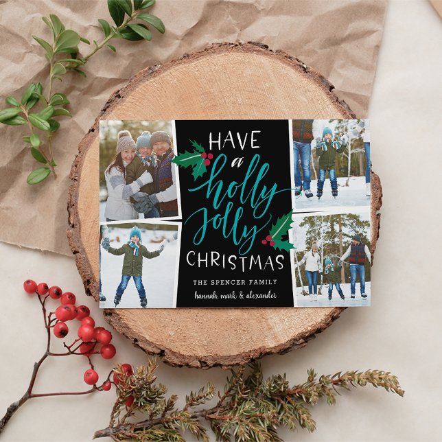 Holly Jolly | Helgdag Fotokollokort Julkort (Skapare uppladdad)