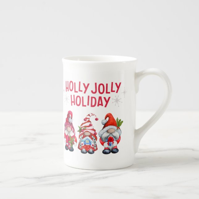 Holly Jolly Helgdag Gnomes Whimsical jul Benporslin Mugg (Höger)