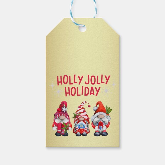 Holly Jolly Helgdag Gnomes Whimsical jul Presentetikett (Framsidan)