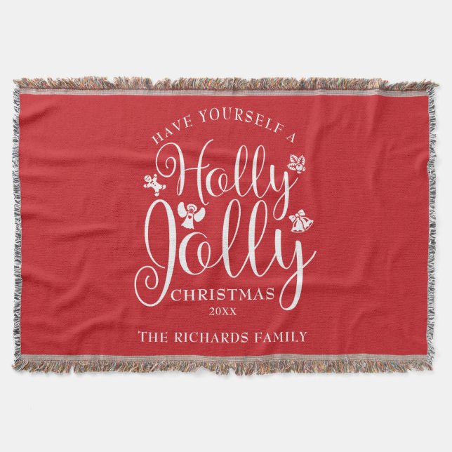 Holly Jolly Helgdagars Family Namn Filt (Framsidan)