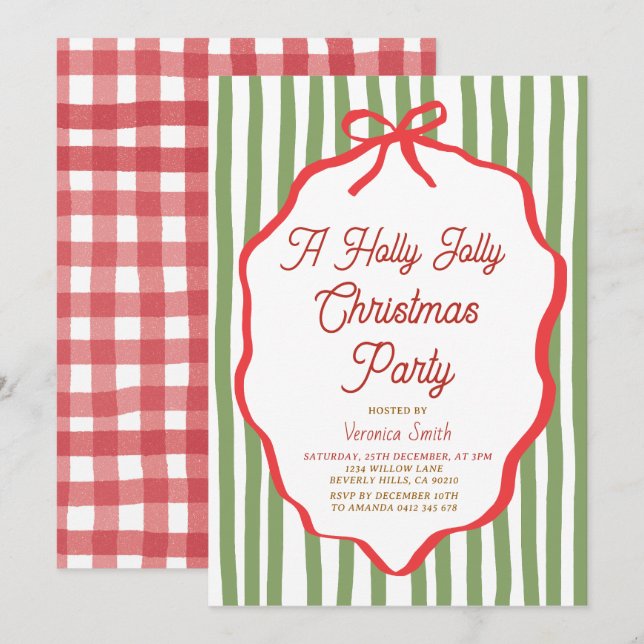 Holly Jolly Holiday Christmas Party Invitation Inbjudningar (Fram/baksida)