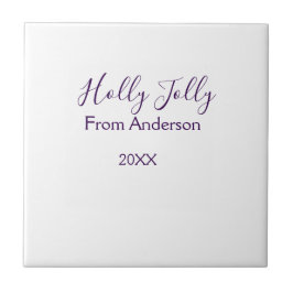 Holly Jolly holidays add name family year purple s Kakelplatta