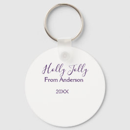 Holly Jolly holidays add name family year purple s Nyckelring