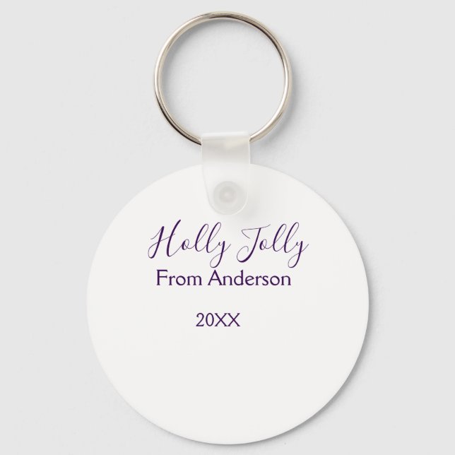 Holly Jolly holidays add name family year purple s Nyckelring (Framsida)