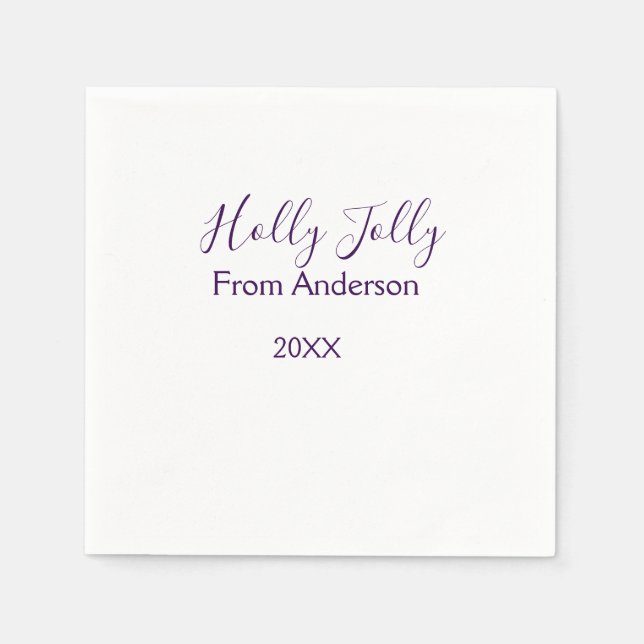 Holly Jolly holidays add name family year purple s Pappersservett (Framsidan)