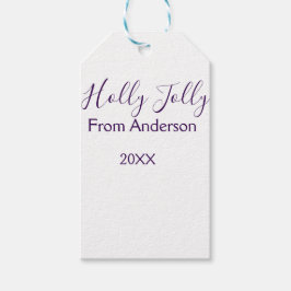 Holly Jolly holidays add name family year purple s Presentetikett