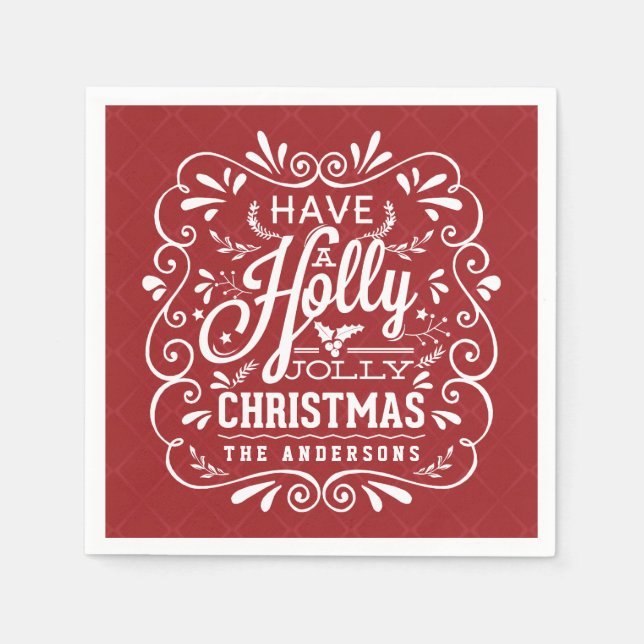 Holly Jolly jul Chalk Art Red Pappra Napkins Pappersservett (Framsidan)